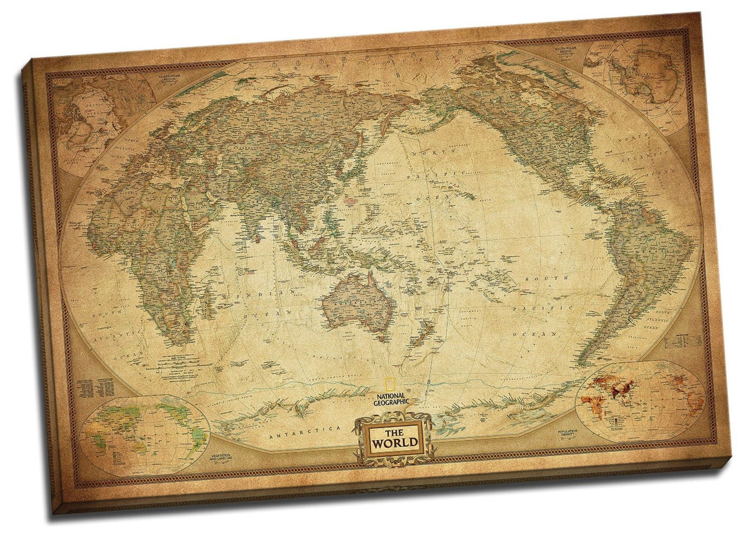Vintage World Map Stretched Canvas – Australia Centred – product view 3