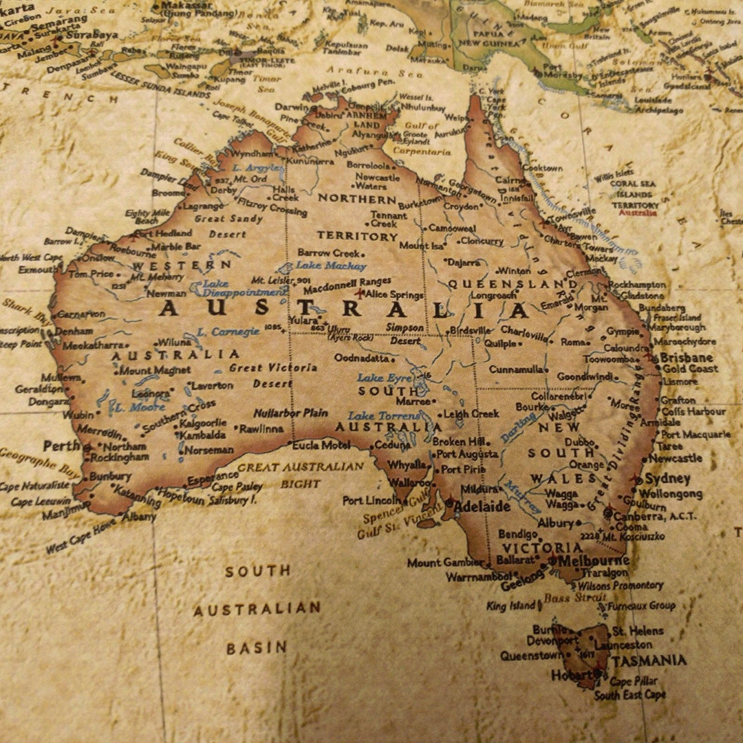 Vintage Australia-Centred World Map Unframed Print – product view 2