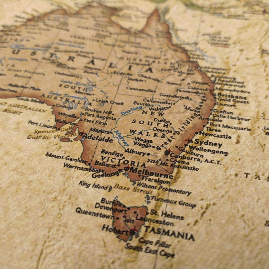 Vintage Australia-Centred World Map Unframed Print – product view 3