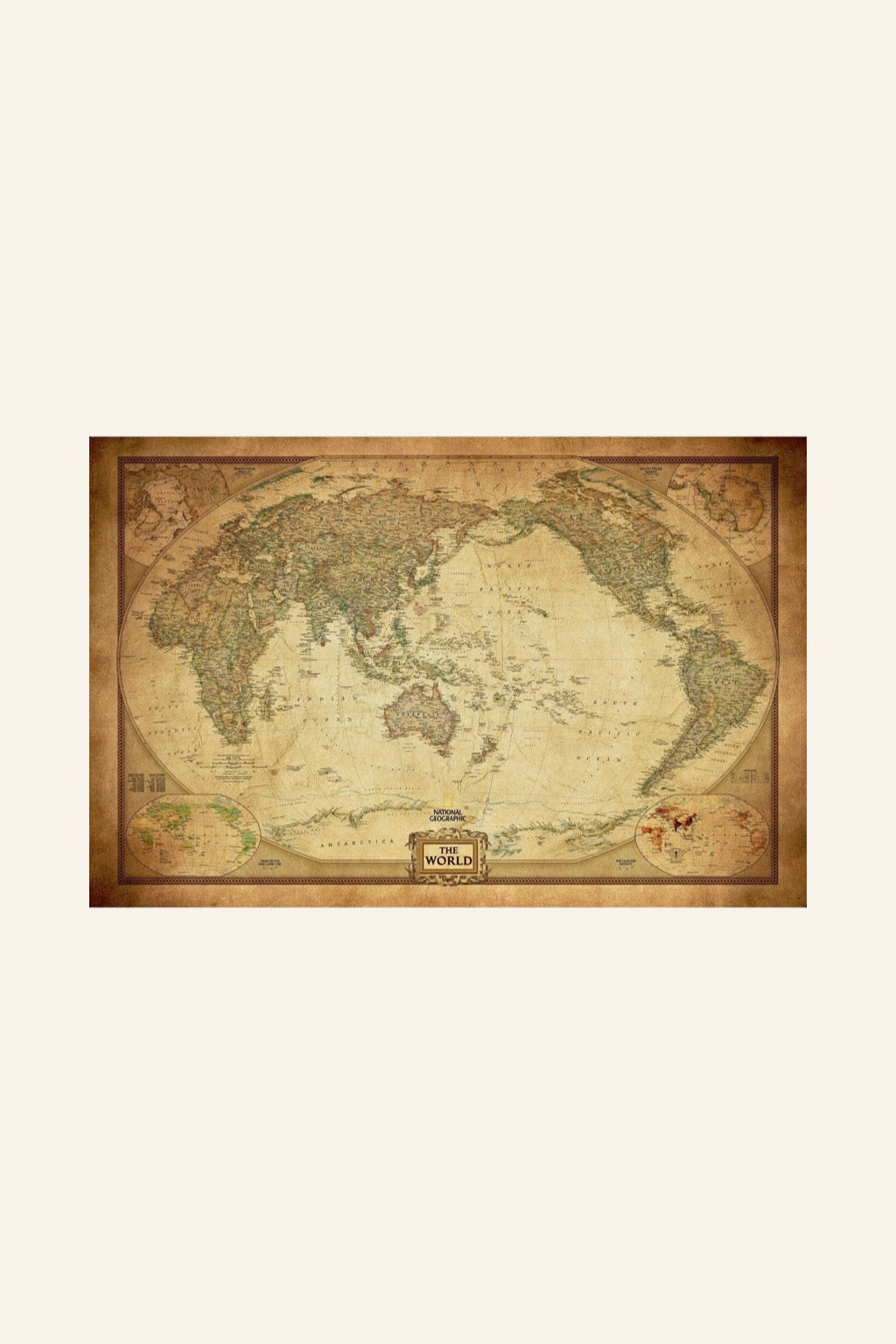 Vintage Australia-centred world map unframed print