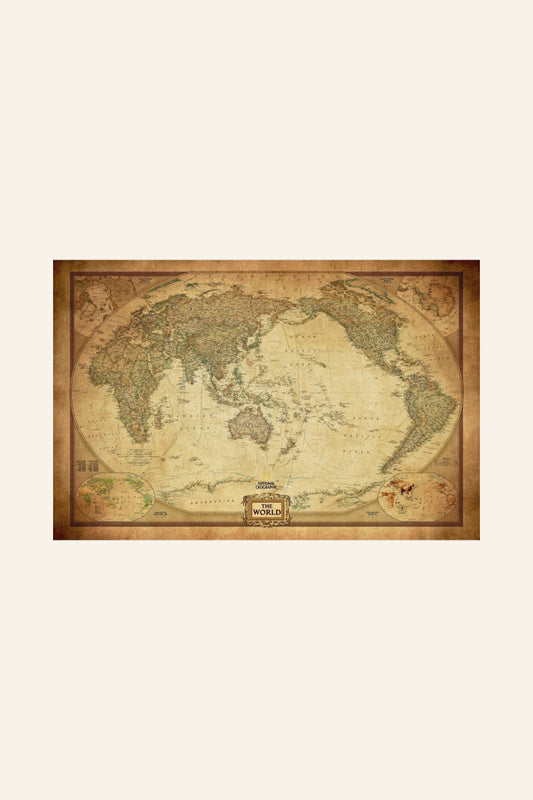 Vintage Australia-centred world map unframed print