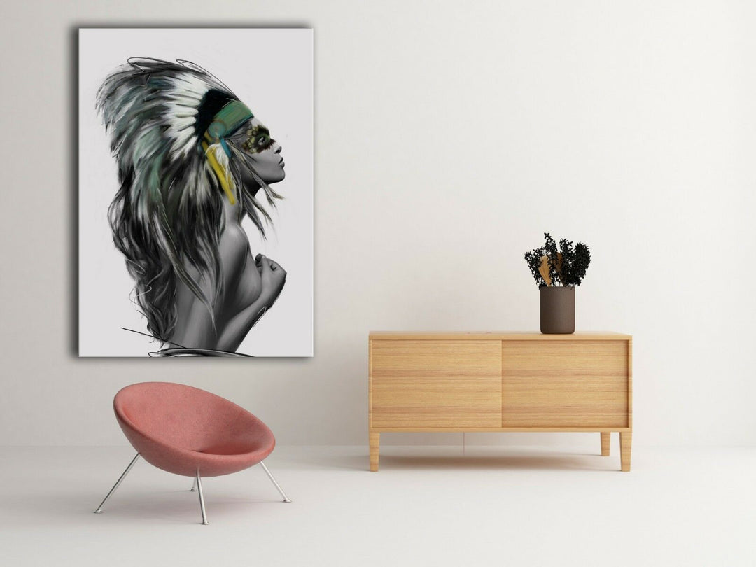 Native American Woman Portrait Canvas Wall Art – product view 3