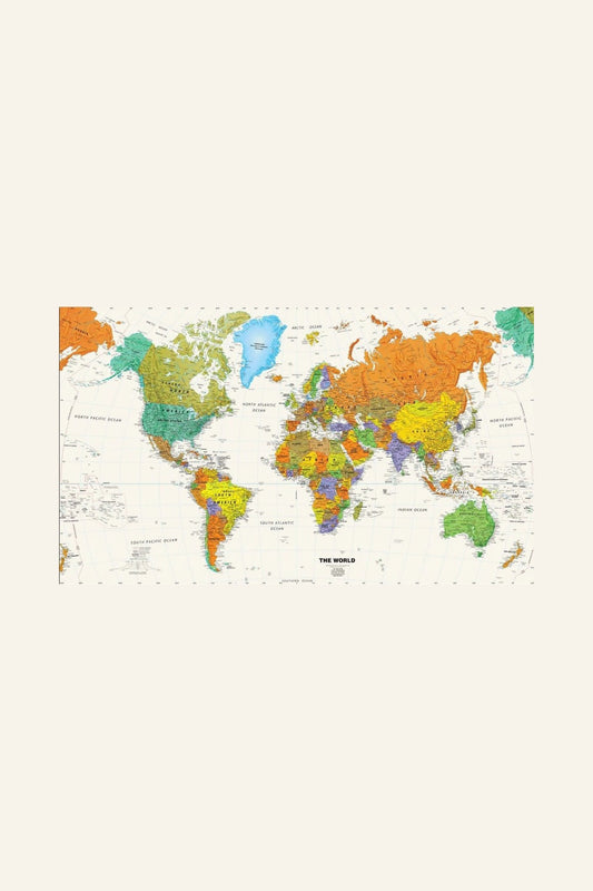 Vintage political world map canvas wall art