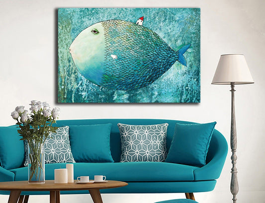 Whale and Tiny House Canvas Wall Art for Kids