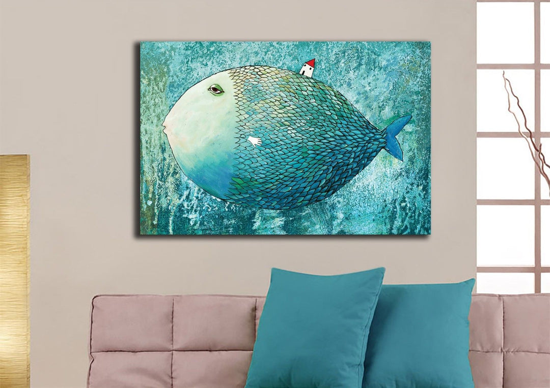 Whale and Tiny House Canvas Wall Art for Kids – product view 2