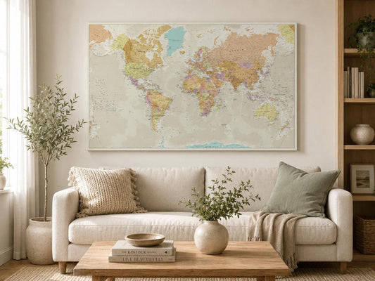 Large Vintage World Map Canvas Wall Art