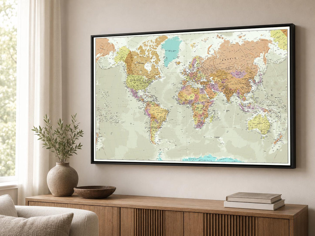 Large Vintage World Map Canvas Wall Art – product view 2