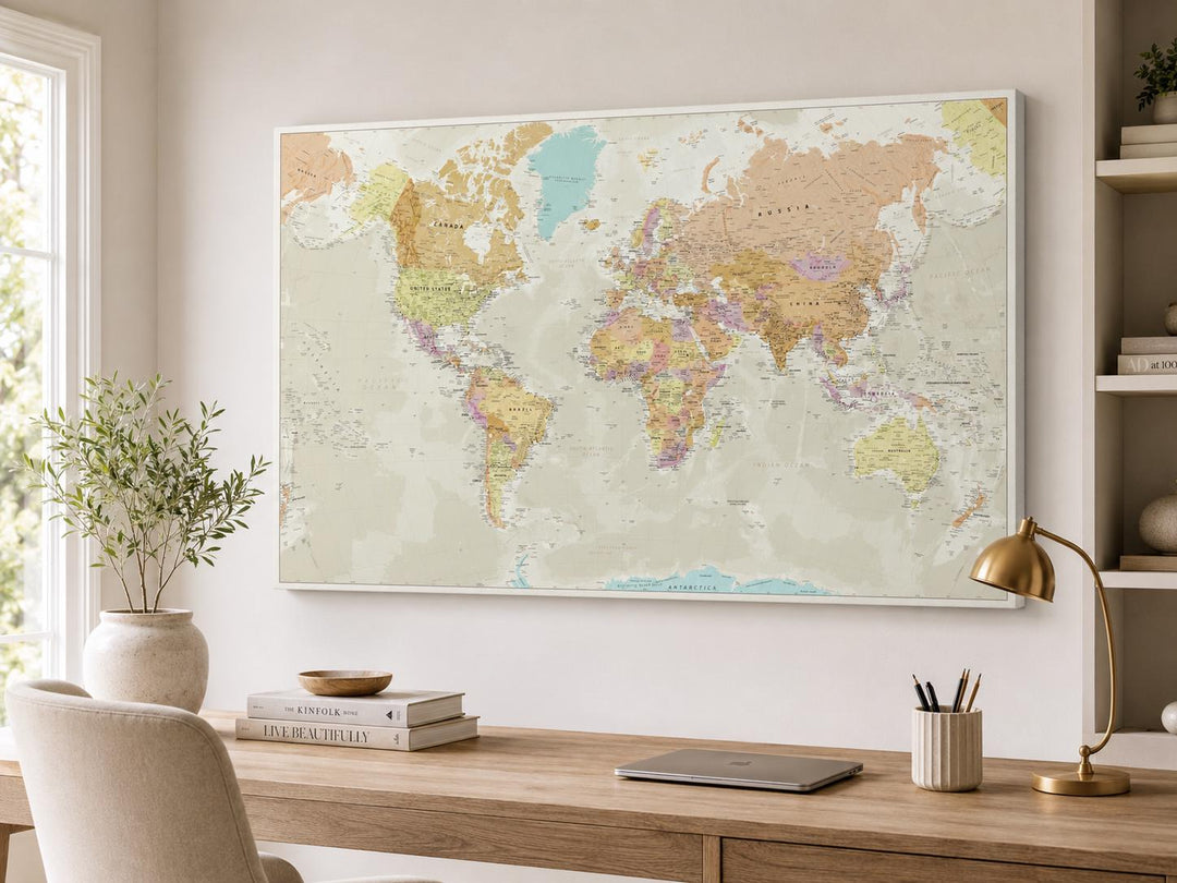 Large Vintage World Map Canvas Wall Art – product view 3