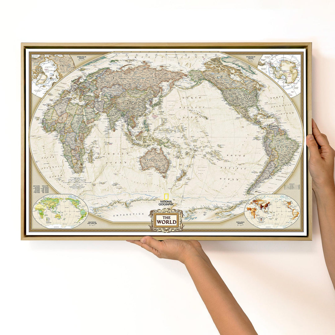 Antique World Map Canvas Wall Art – Australia Centred
