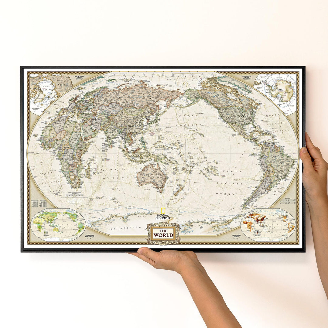 Antique World Map Canvas Wall Art – Australia Centred – product view 2