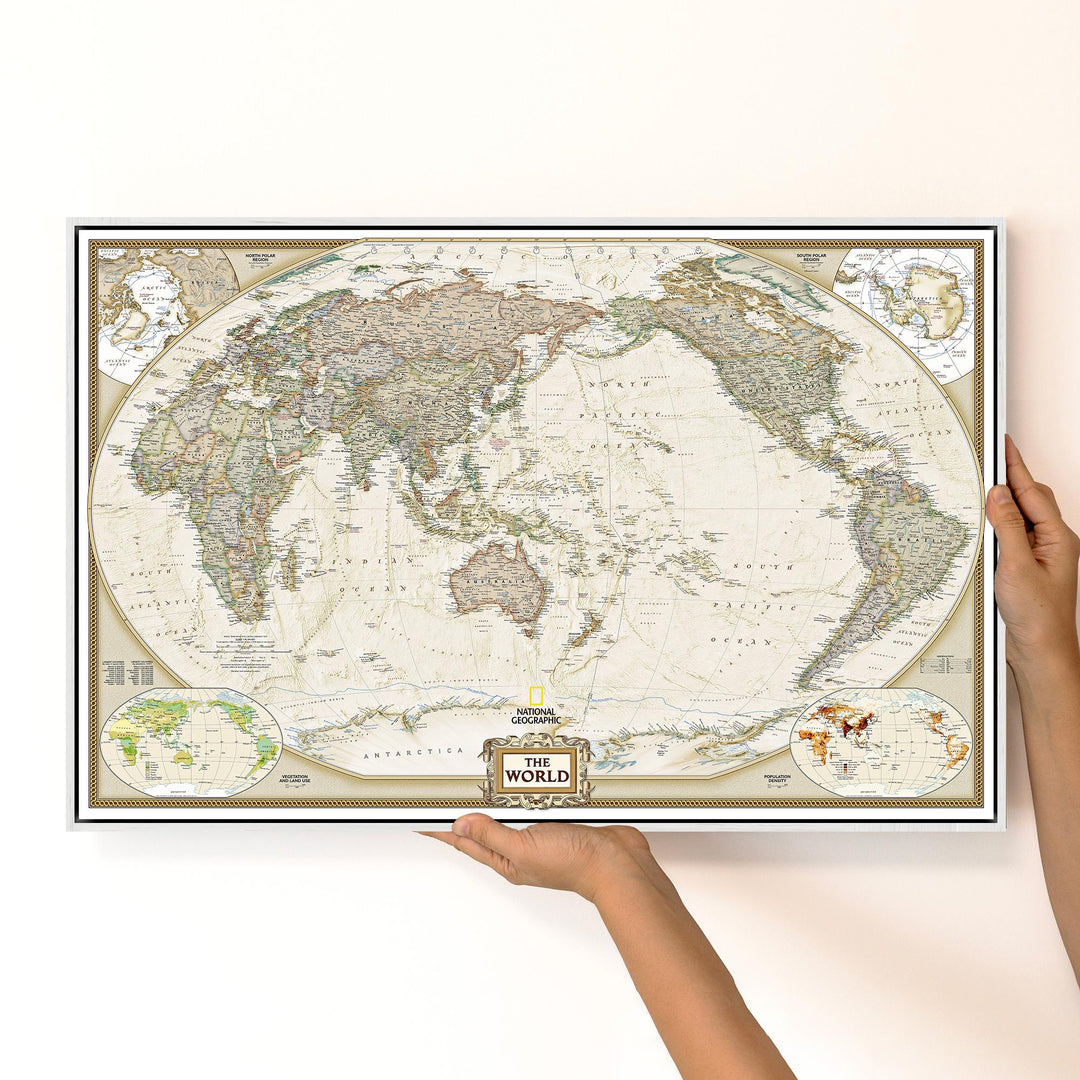 Antique World Map Canvas Wall Art – Australia Centred – product view 3