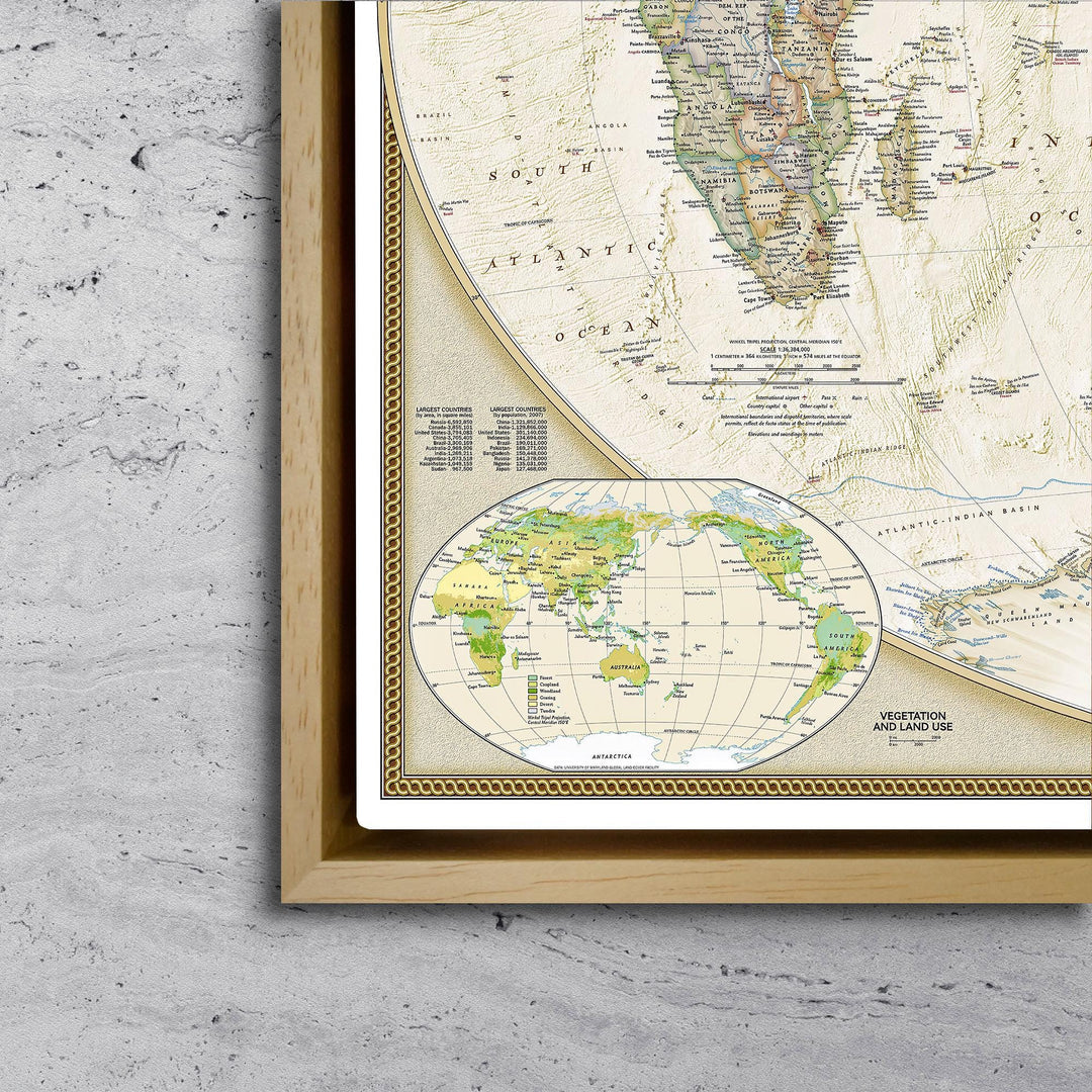 Antique World Map Canvas Wall Art – Australia Centred – product view 4