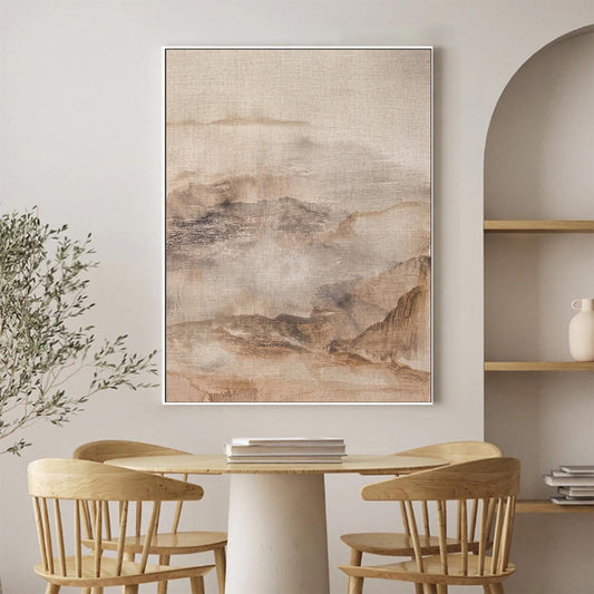 Neutral Abstract Mountain Canvas Wall Art – Soft Beige