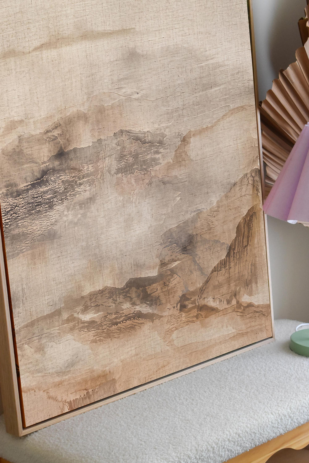 Neutral Abstract Mountain Canvas Wall Art – Soft Beige – product view 2