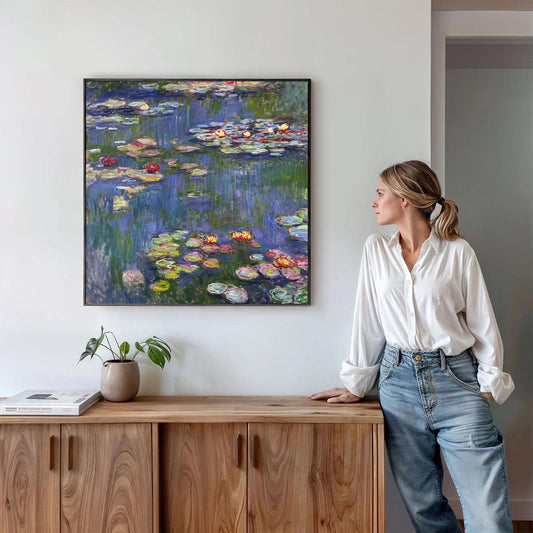 Monet Water Lilies Square Canvas – Impressionist Floral