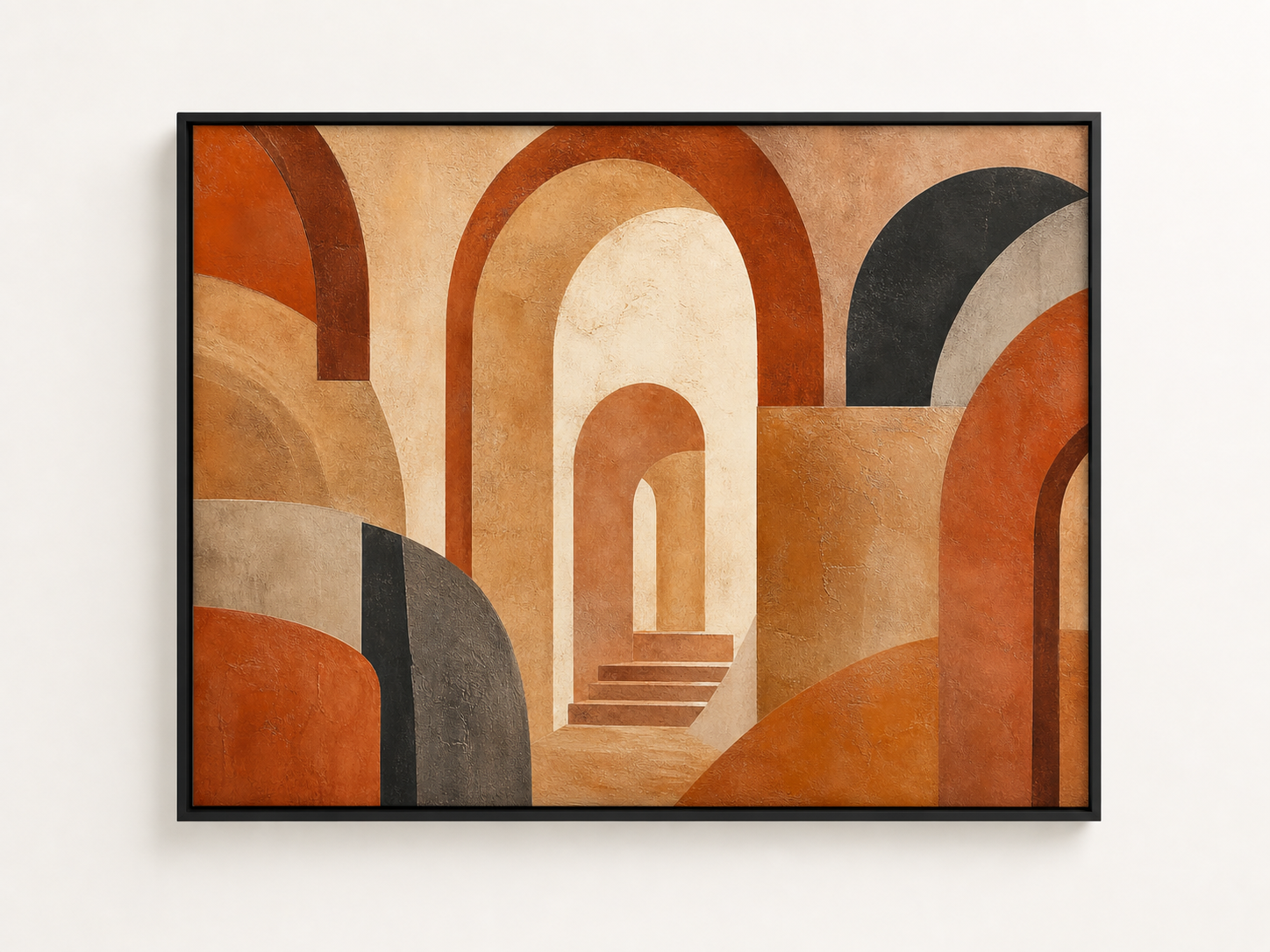 Terracotta Archways Abstract Canvas Wall Art – black floating frame