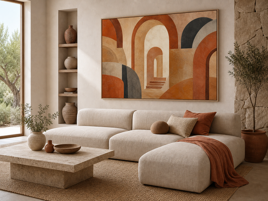 Terracotta Archways Abstract Canvas Wall Art – lifestyle view