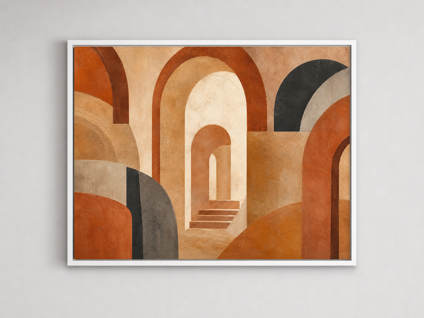 Terracotta Archways Abstract Canvas Wall Art – white floating frame