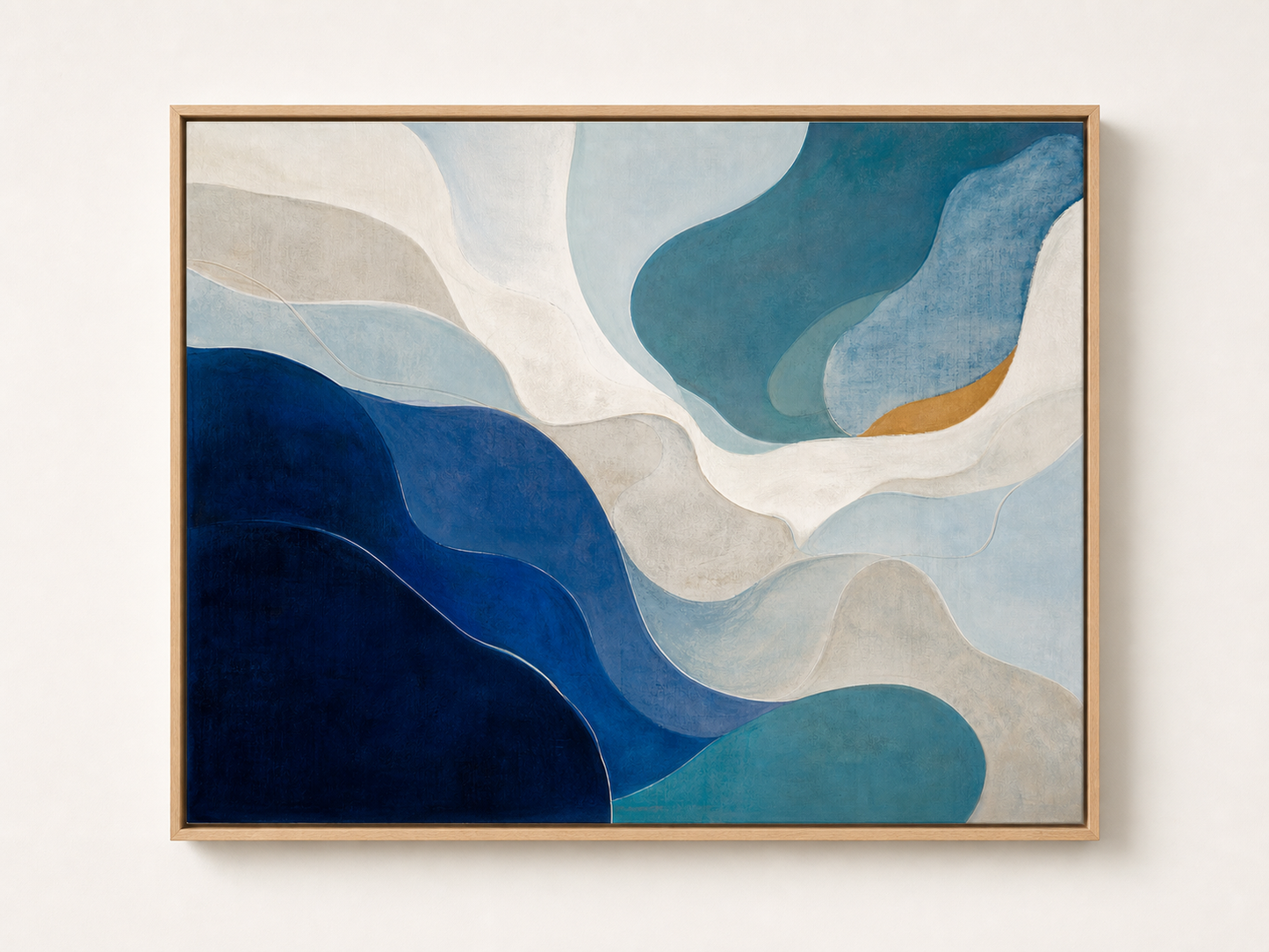 Coastal Blue Fluid Forms Abstract Canvas Wall Art – birch floating frame