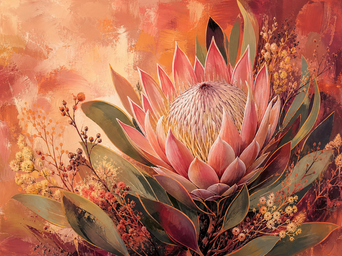 Protea Sunset Bloom Botanical Canvas Wall Art – artwork