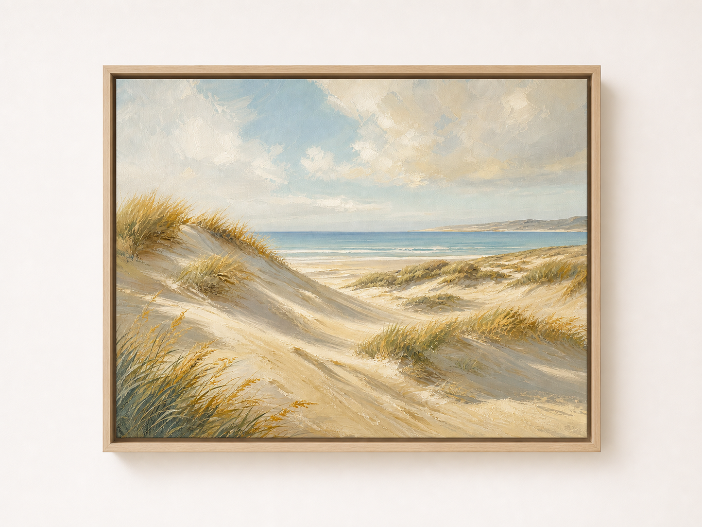 Golden Coastal Dunes Canvas Wall Art – birch floating frame