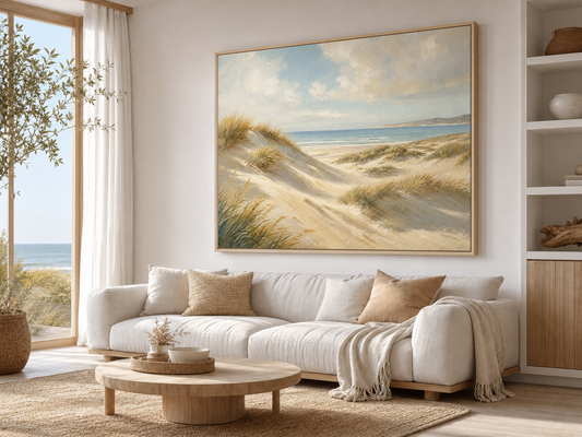 Golden Coastal Dunes Canvas Wall Art – lifestyle view