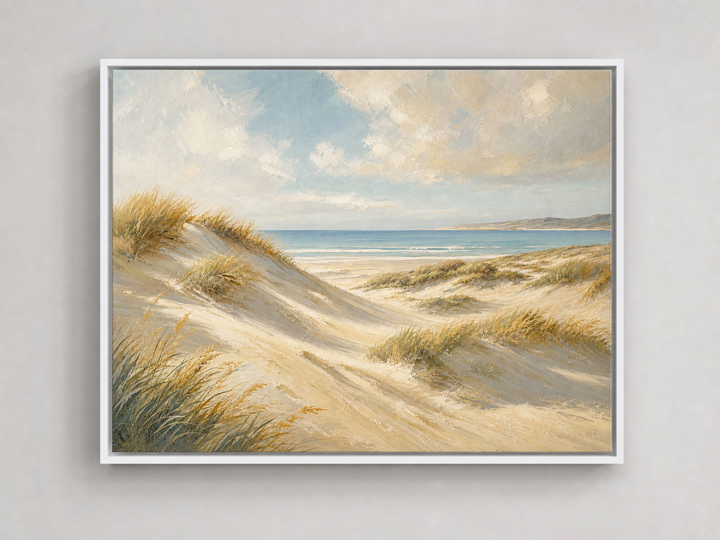 Golden Coastal Dunes Canvas Wall Art – white floating frame