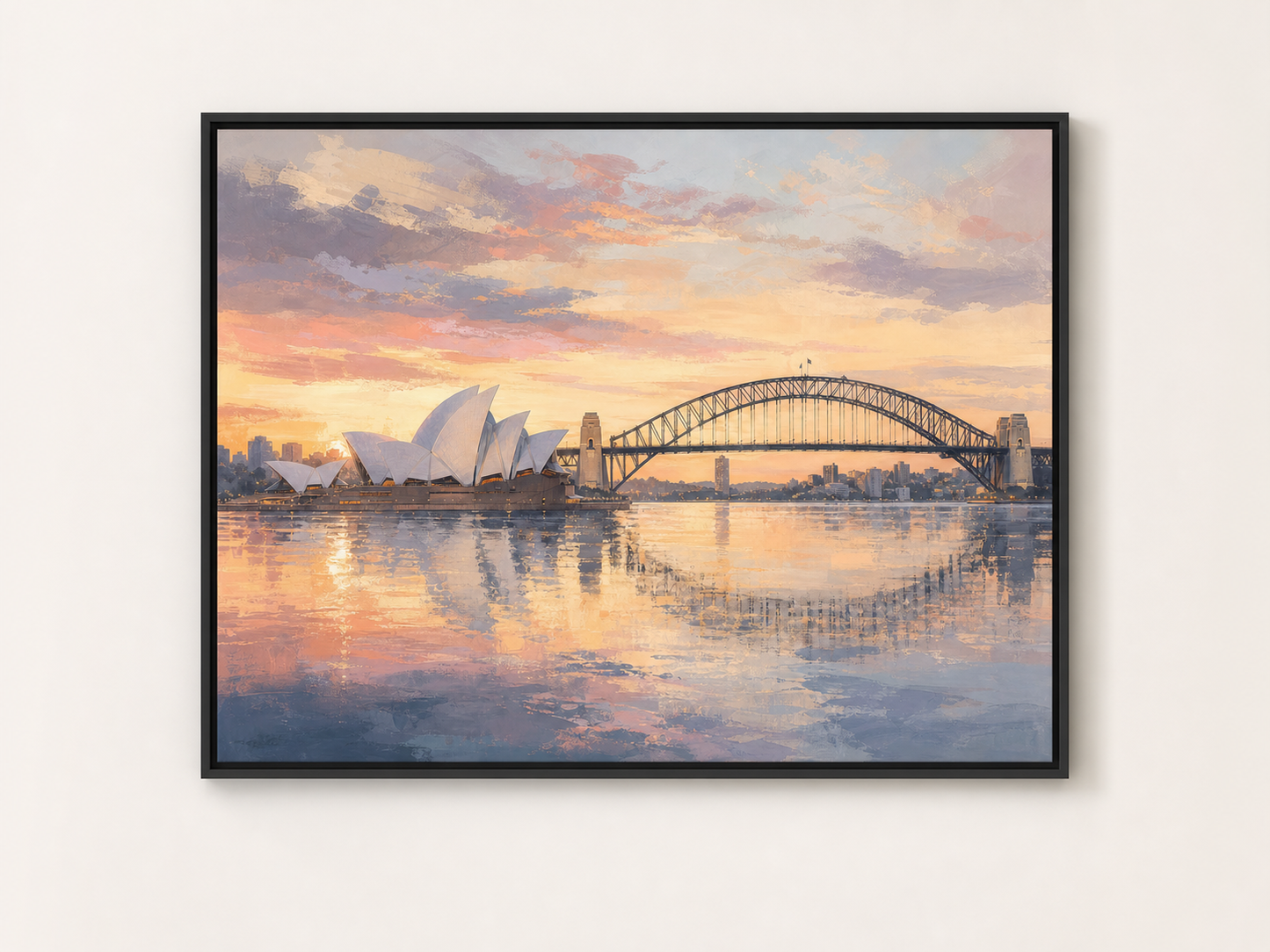 Sydney Harbour at Dawn Canvas Wall Art – black floating frame
