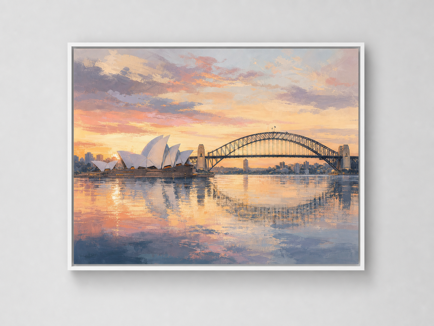 Sydney Harbour at Dawn Canvas Wall Art – white floating frame