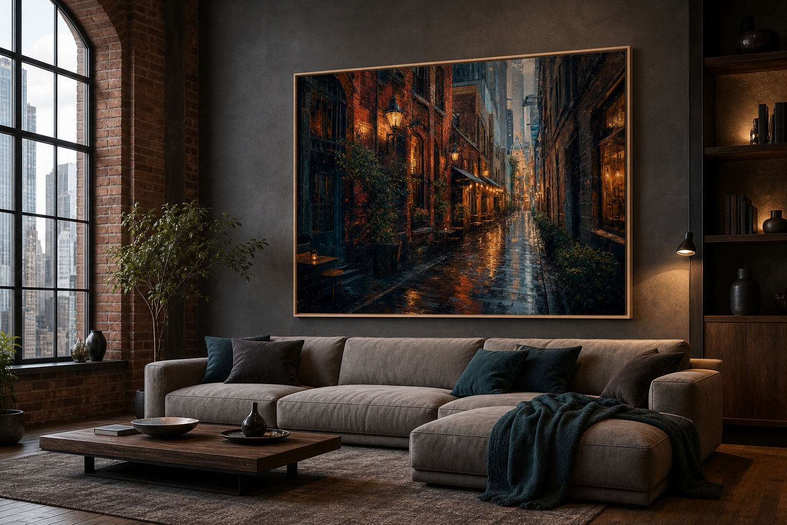 Melbourne Laneways After Rain Canvas Wall Art – lifestyle view