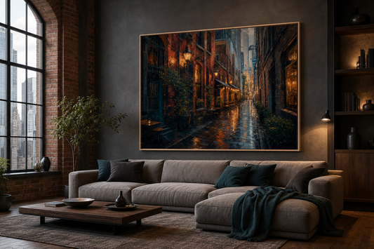 Melbourne Laneways After Rain Canvas Wall Art – lifestyle view