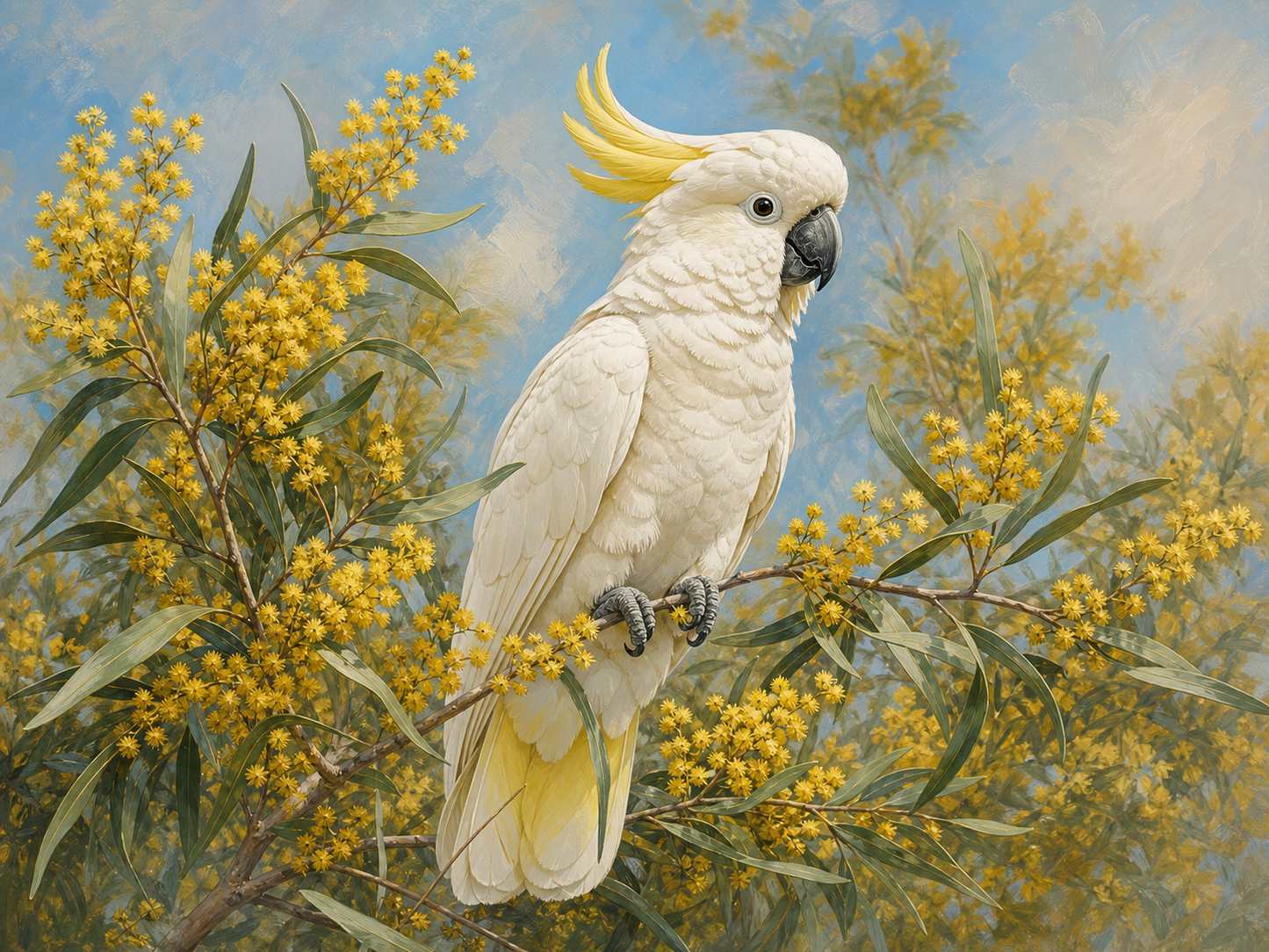 White Cockatoo and Golden Wattle Canvas Wall Art – artwork