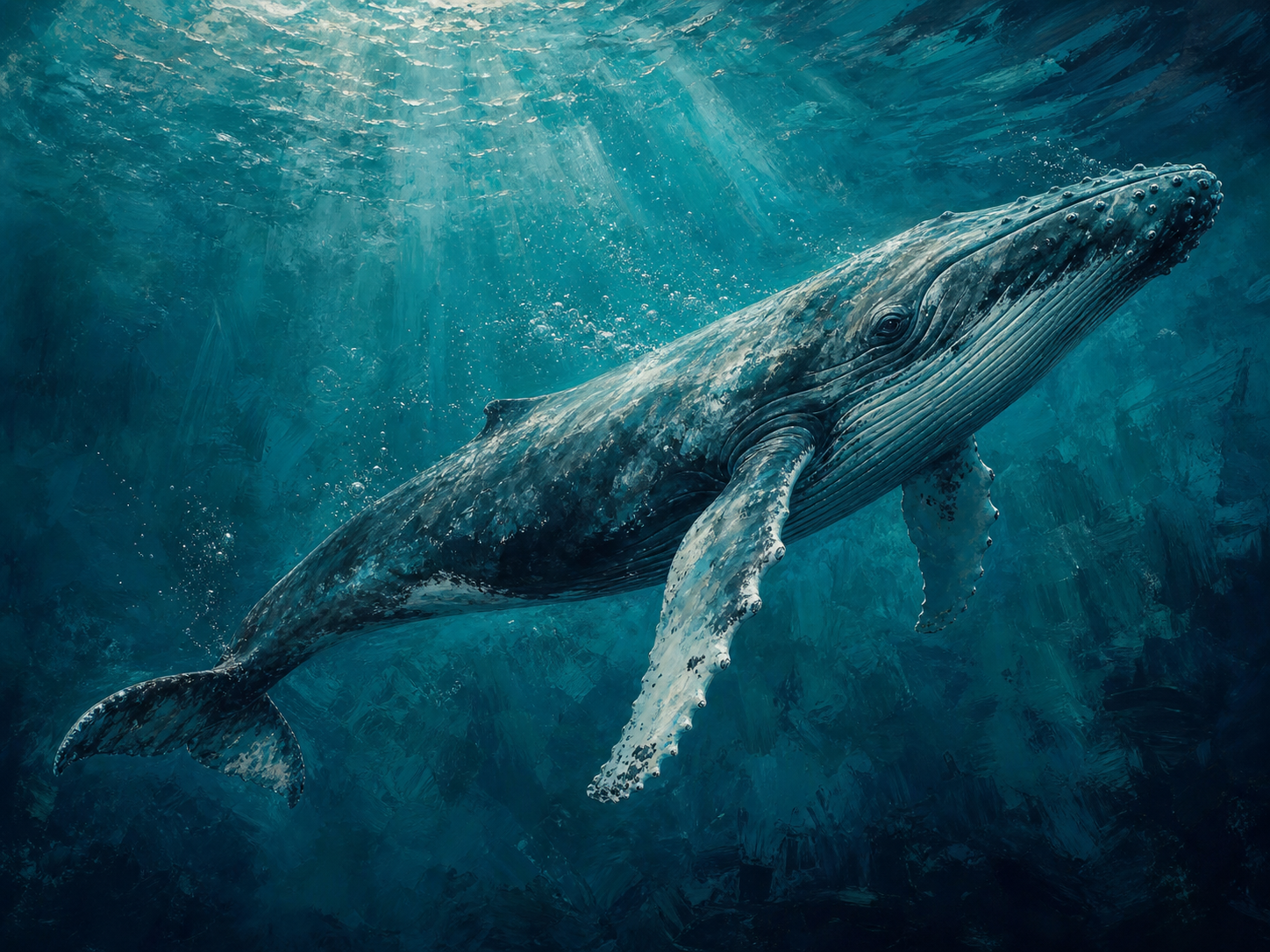 Humpback Whale in Deep Teal Canvas Wall Art – artwork