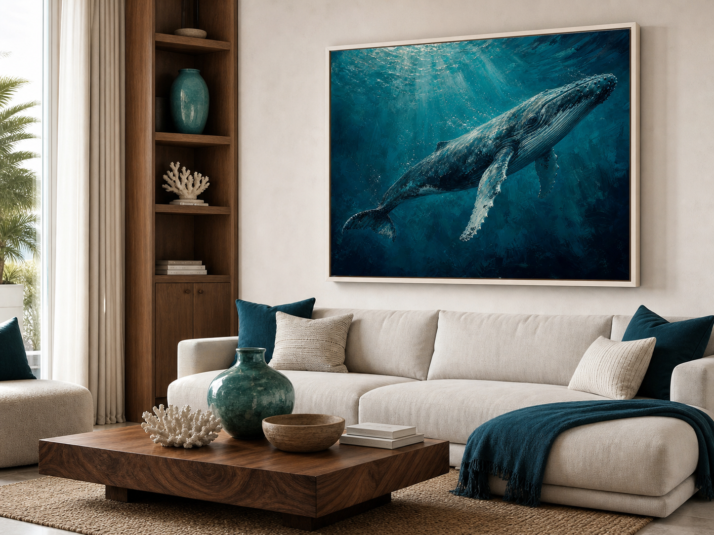 Humpback Whale in Deep Teal Canvas Wall Art – lifestyle view