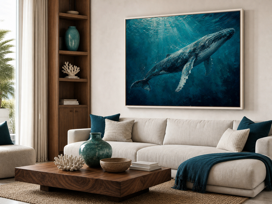 Humpback Whale in Deep Teal Canvas Wall Art – lifestyle view